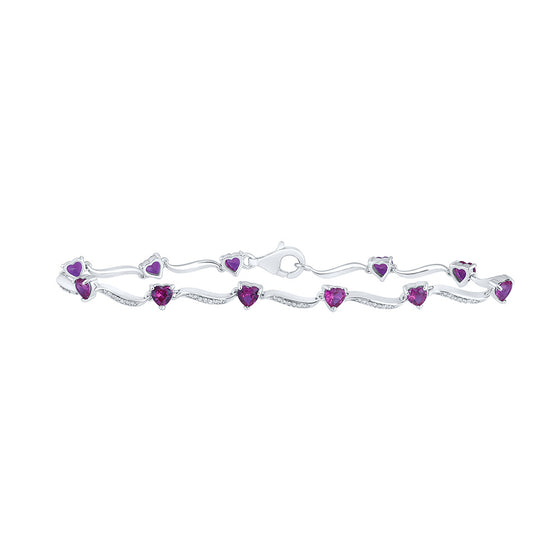 Sterling Silver Womens Heart Synthetic Ruby Fashion Bracelet 4 Cttw
