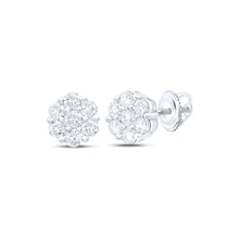  10k White Gold Womens Round Diamond Flower Cluster Earrings 1 Cttw