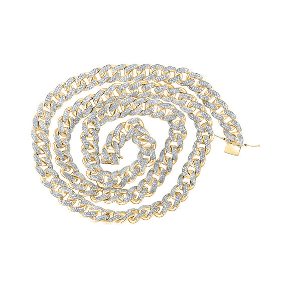 10k Yellow Gold Mens Round Diamond 24-inch Curb Link Chain Necklace 11-1/2 Cttw