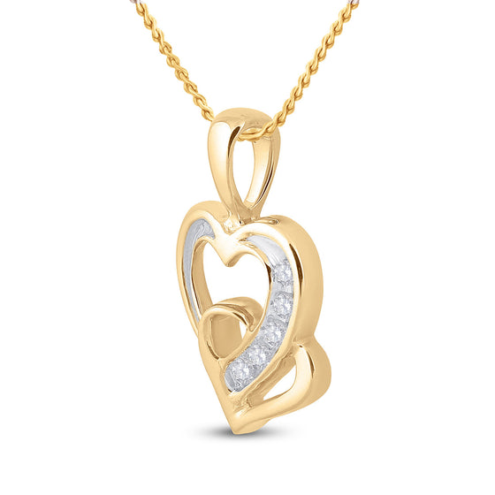 10k Yellow Gold Womens Round Diamond Double Heart Pendant 1/20 Cttw