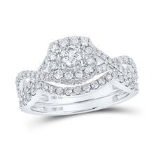  14k White Gold Round Diamond Halo Bridal Wedding Ring Band Set 1 Cttw