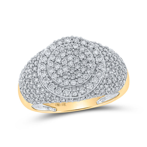 10k Yellow Gold Mens Round Diamond Circle Cluster Ring 1-3/4 Cttw