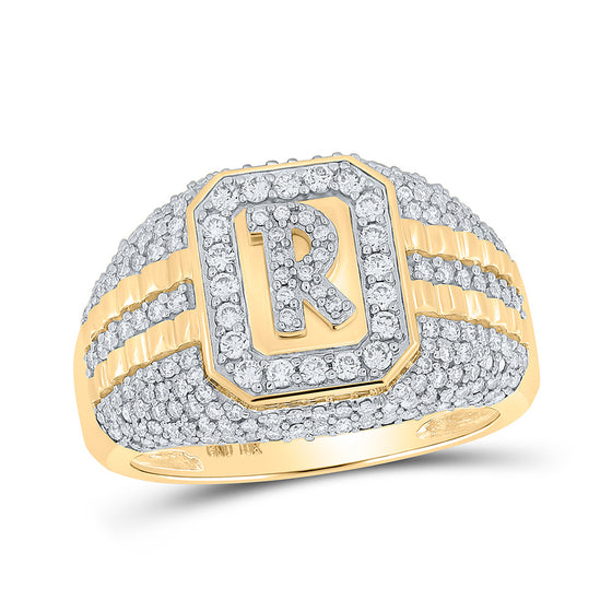 10k Yellow Gold Mens Round Diamond Initial R Letter Ring 1-1/3 Cttw