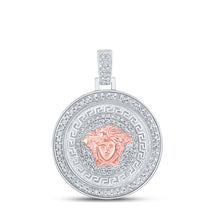 10k White Gold Mens Round Diamond Medusa Circle Charm Pendant 1-1/4 Cttw