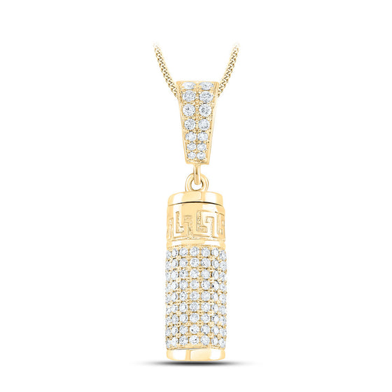10k Yellow Gold Mens Round Diamond Urn Cylinder Charm Pendant 1 Cttw