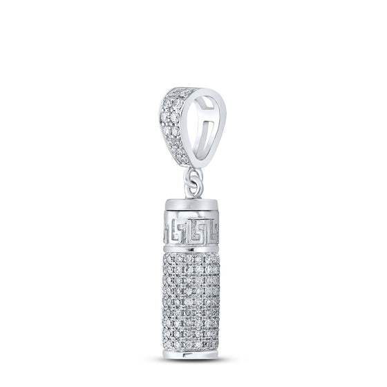 10k White Gold Mens Round Diamond Urn Cylinder Charm Pendant 1 Cttw