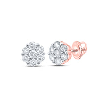  10k Rose Gold Womens Round Diamond Flower Cluster Earrings 1 Cttw