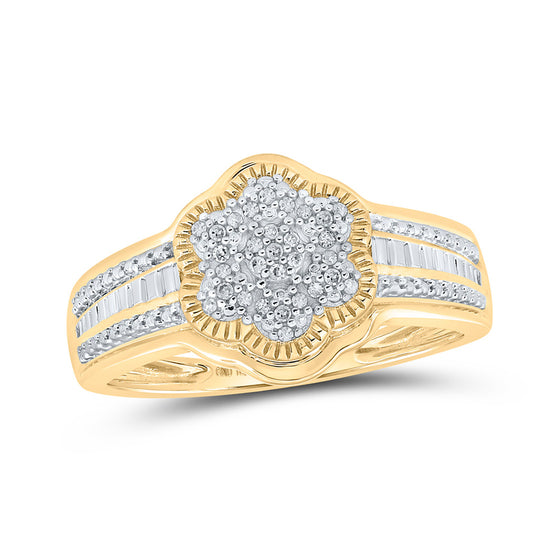 10k Yellow Gold Womens Round Diamond Flower Cluster Ring 1/12 Cttw