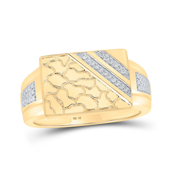 10k Yellow Gold Mens Round Diamond Nugget Ring 1/20 Cttw
