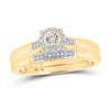 10k Yellow Gold His Hers Round Diamond Halo Matching Wedding Set 1/10 Cttw