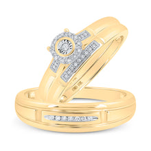  10k Yellow Gold His Hers Round Diamond Halo Matching Wedding Set 1/10 Cttw