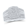 10k White Gold His Hers Round Diamond Square Matching Wedding Set 3/4 Cttw