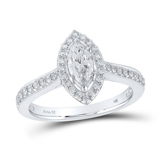 14k White Gold Marquise Diamond Halo Bridal Wedding Engagement Ring 1 Cttw