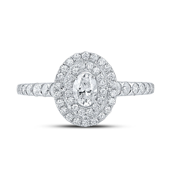14k White Gold Oval Diamond Halo Bridal Wedding Engagement Ring 1 Cttw