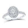 14k White Gold Oval Diamond Halo Bridal Wedding Engagement Ring 1 Cttw
