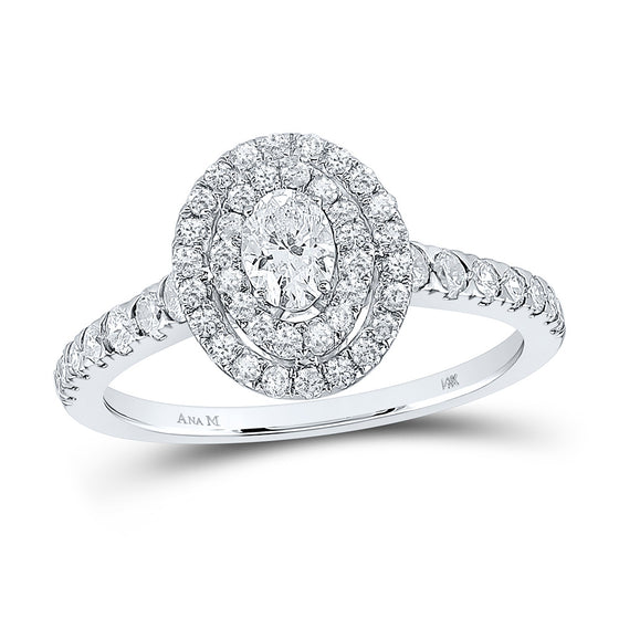 14k White Gold Oval Diamond Halo Bridal Wedding Engagement Ring 1 Cttw