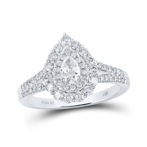 14k White Gold Pear Diamond Halo Bridal Wedding Engagement Ring 1 Cttw