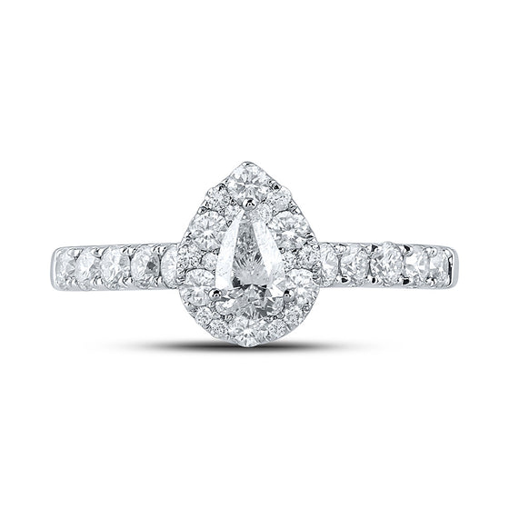 14k White Gold Pear Diamond Halo Bridal Wedding Engagement Ring 1 Cttw