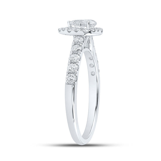 14k White Gold Pear Diamond Halo Bridal Wedding Engagement Ring 1 Cttw