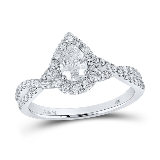 14k White Gold Pear Diamond Solitaire Bridal Wedding Engagement Ring 1 Cttw