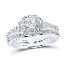  10k White Gold Princess Diamond Bridal Wedding Ring Band Set 3/4 Cttw