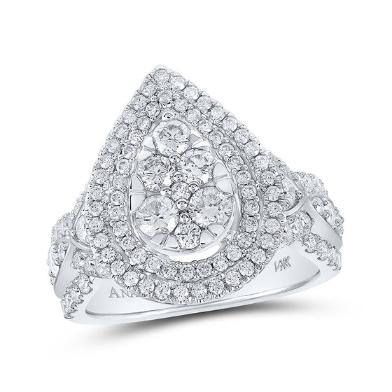 14k White Gold Round Diamond Tear Bridal Wedding Engagement Ring 1-1/2 Cttw