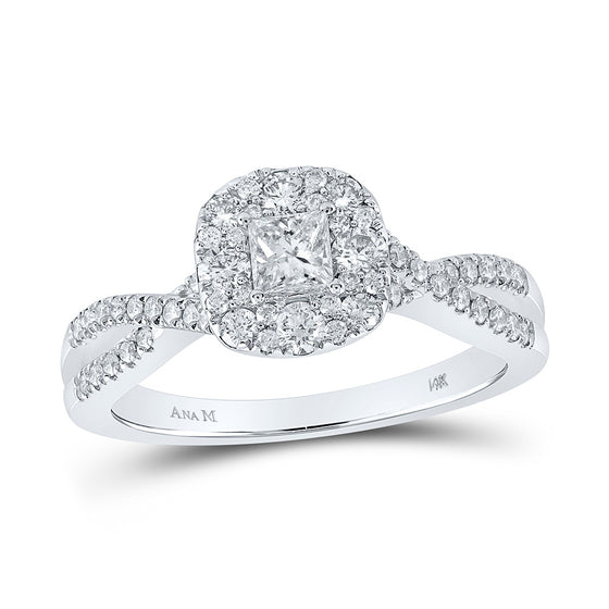 14k White Gold Princess Diamond Halo Bridal Wedding Engagement Ring 3/4 Cttw
