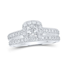  14k White Gold Round Diamond Halo Bridal Wedding Ring Band Set 1 Cttw