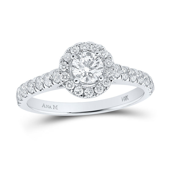 14k White Gold Round Diamond Halo Bridal Wedding Engagement Ring 1 Cttw