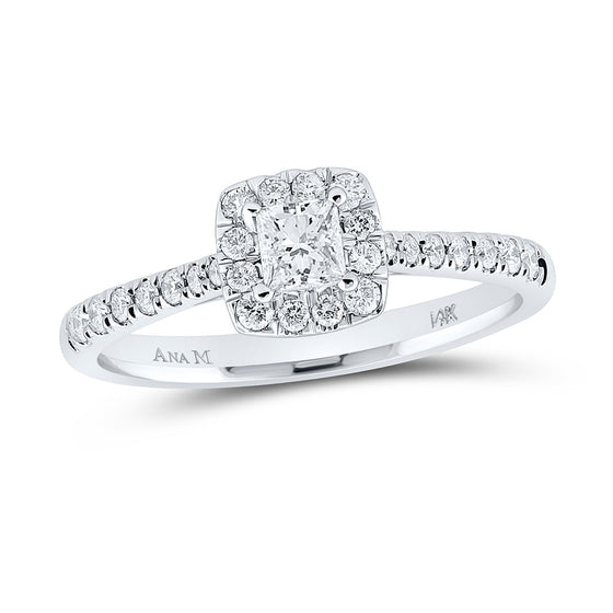 14k White Gold Princess Diamond Halo Bridal Wedding Engagement Ring 1/2 Cttw