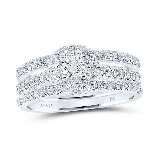 14k White Gold Round Diamond Bridal Wedding Ring Band Set 1-1/4 Cttw