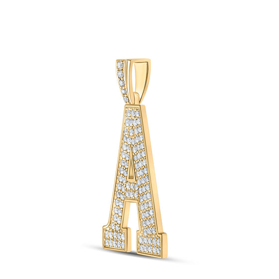 10k Yellow Gold Mens Round Diamond A Initial Letter Charm Pendant 1-3/4 Cttw