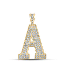 10k Yellow Gold Mens Round Diamond A Initial Letter Charm Pendant 1-3/4 Cttw