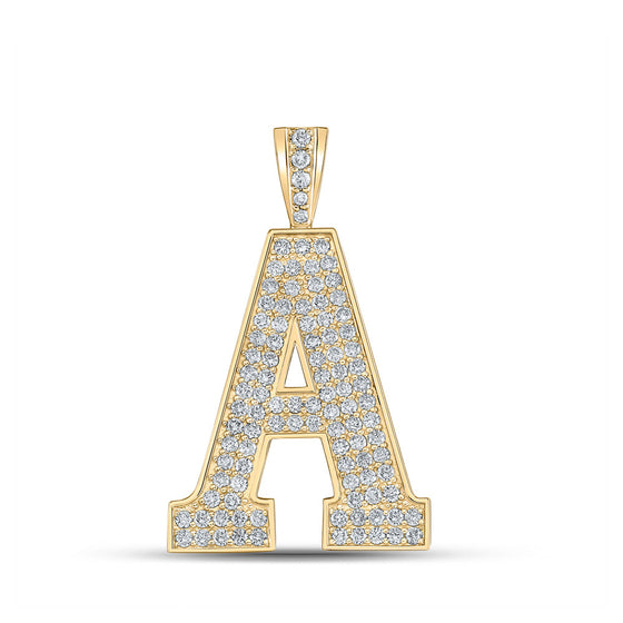 10k Yellow Gold Mens Round Diamond A Initial Letter Charm Pendant 1-3/4 Cttw