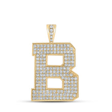  10k Yellow Gold Mens Round Diamond B Initial Letter Charm Pendant 2-3/4 Cttw