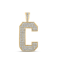  10k Yellow Gold Mens Round Diamond C Initial Letter Charm Pendant 1-3/4 Cttw