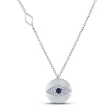  10k White Gold Womens Princess Blue Sapphire Evil Eye Necklace 1/5 Cttw