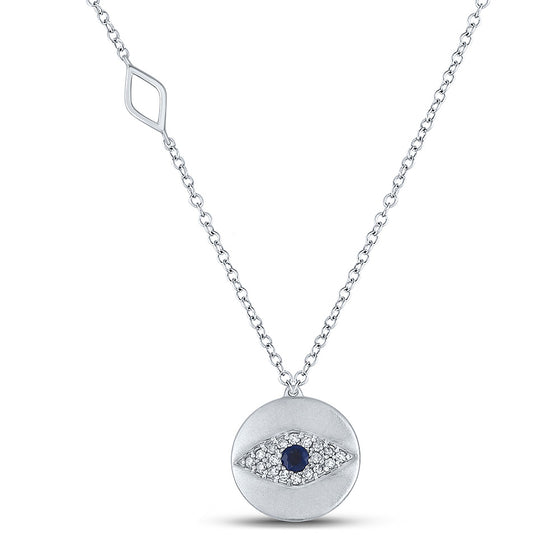 10k White Gold Womens Princess Blue Sapphire Evil Eye Necklace 1/5 Cttw