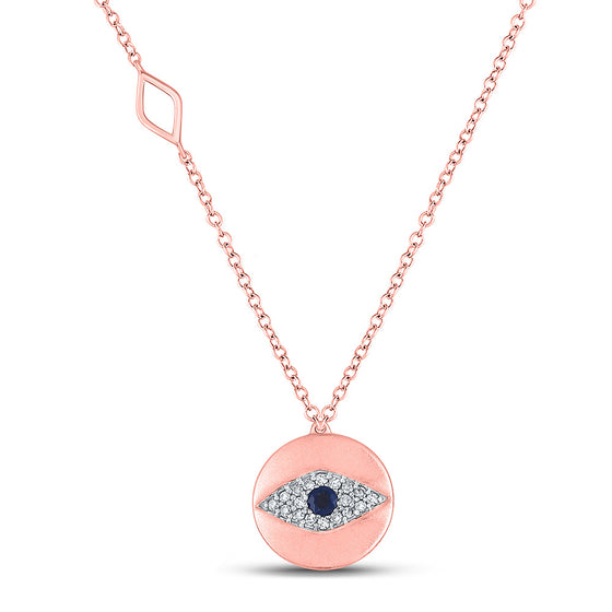 10k Rose Gold Womens Princess Blue Sapphire Evil Eye Necklace 1/5 Cttw