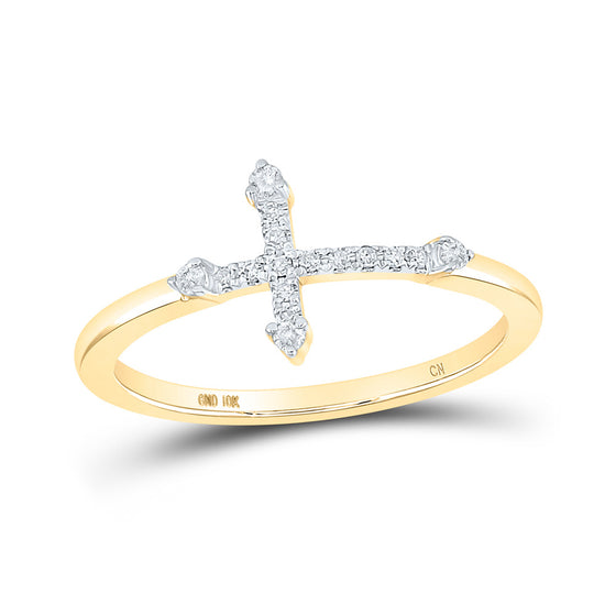 10k Yellow Gold Womens Round Diamond Cross Ring 1/10 Cttw