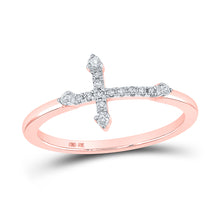  10k Rose Gold Womens Round Diamond Cross Ring 1/10 Cttw