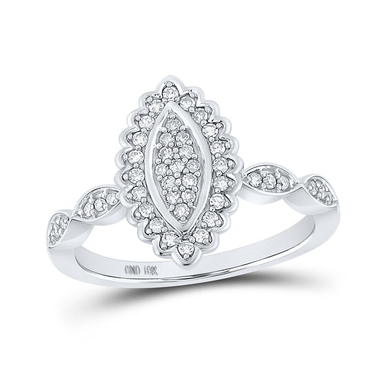 10k White Gold Womens Round Diamond Oval Cluster Ring 1/4 Cttw