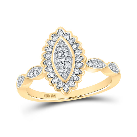 10k Yellow Gold Womens Round Diamond Oval Cluster Ring 1/4 Cttw