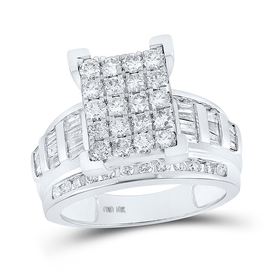 10k White Gold Round Diamond Cluster Bridal Wedding Engagement Ring 1-1/2 Cttw