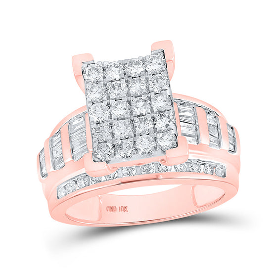 10k Rose Gold Round Diamond Cluster Bridal Wedding Engagement Ring 1-1/2 Cttw