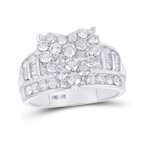 10k White Gold Round Diamond Heart Bridal Wedding Engagement Ring 2 Cttw