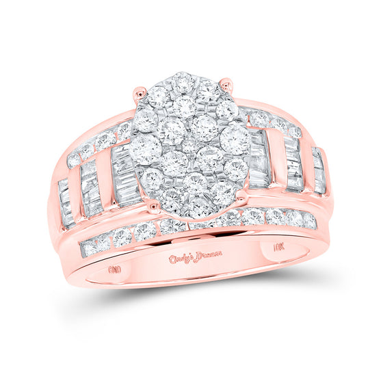 10k Rose Gold Round Diamond Cluster Bridal Wedding Engagement Ring 1-1/2 Cttw