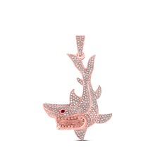  10k Rose Gold Mens Round Diamond Shark Animal Charm Pendant 1-1/2 Cttw