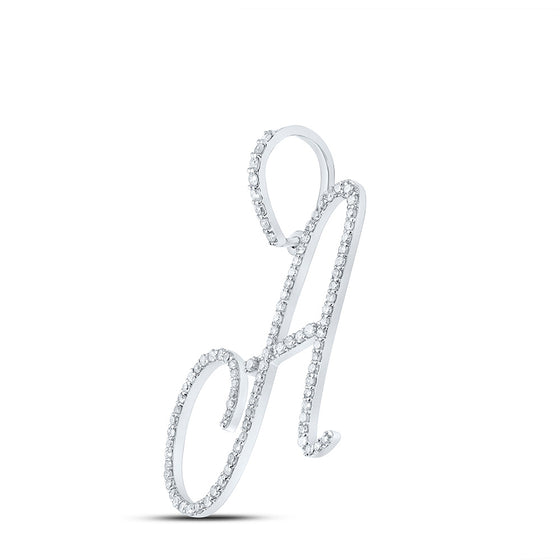 10k White Gold Womens Round Diamond A Initial Letter Pendant 1/2 Cttw