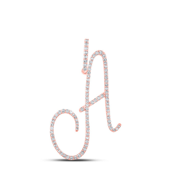 10k Rose Gold Womens Round Diamond A Initial Letter Pendant 1/2 Cttw
